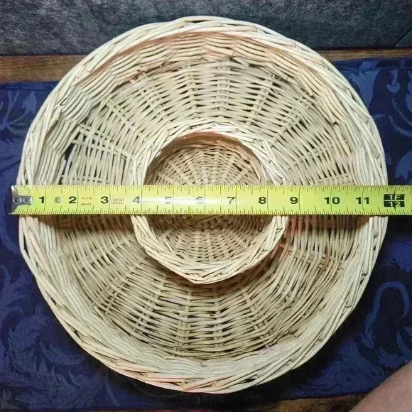 LARGE WICKER DIPPING BOWL BASKET, Natural Round Woven Chip Dip Basket Tray 12" - Picture 4 of 6